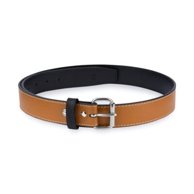 Mens Tan Vegan Leather Belt With Roller Buckle 3 8 Cm 1