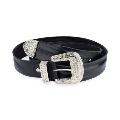 Rhinestone Buckle Belt Cowgirl Black Full Grain Leather 1