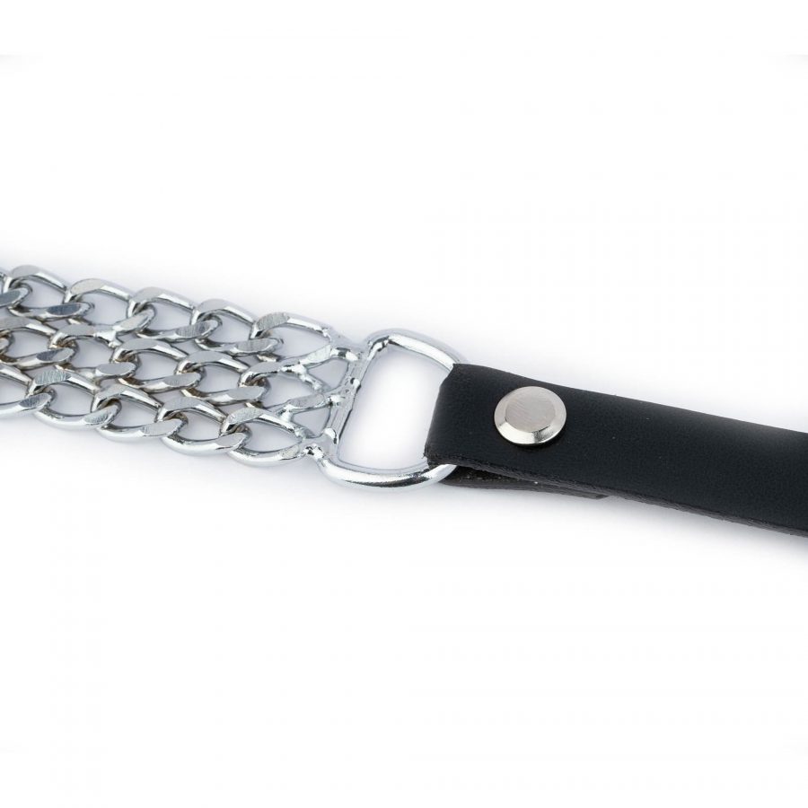 Silver Chain Belt For Women Black Genuine Leather 1 5 cm 6