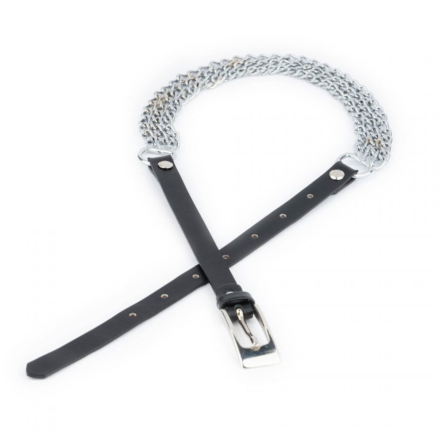 Silver Chain Belt For Women Black Genuine Leather 1 5 cm 8