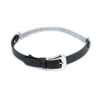 Western Silver Chain Belt For Women Black Full Grain Leather 2