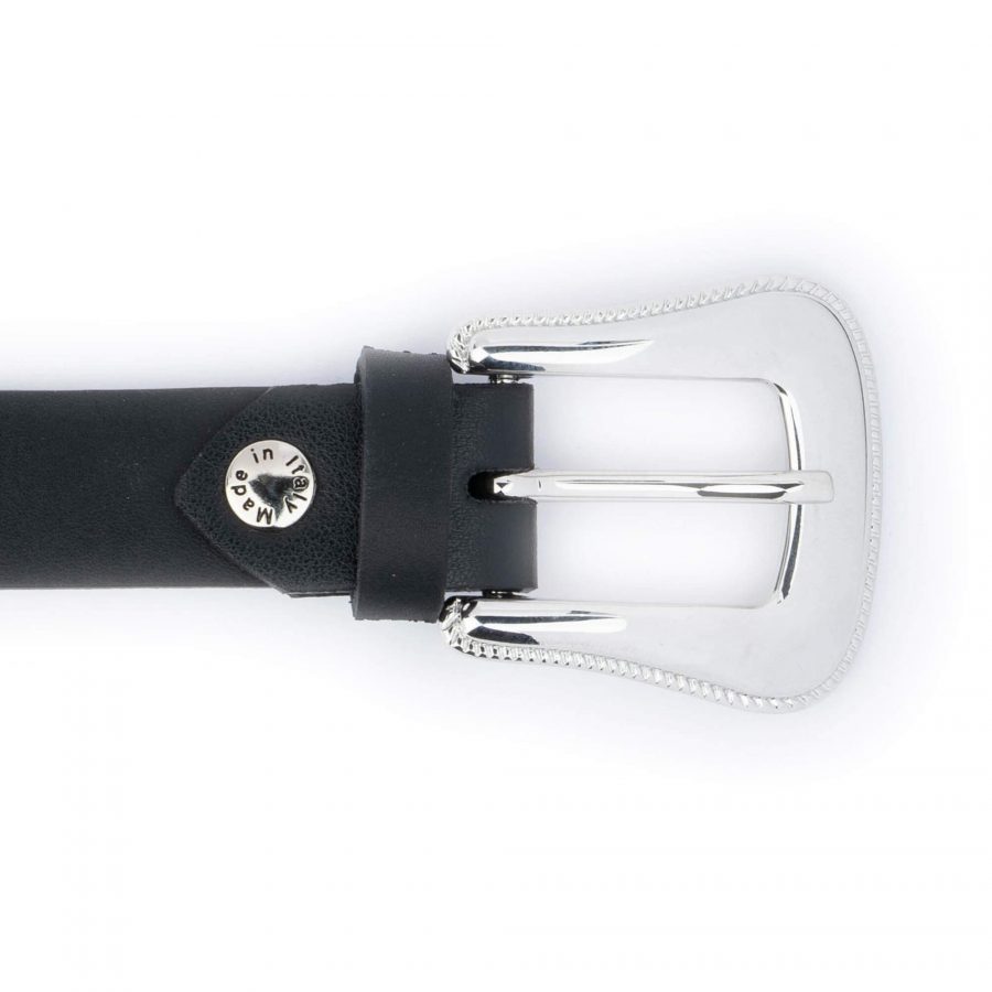 Western Silver Chain Belt For Women Black Full Grain Leather 8
