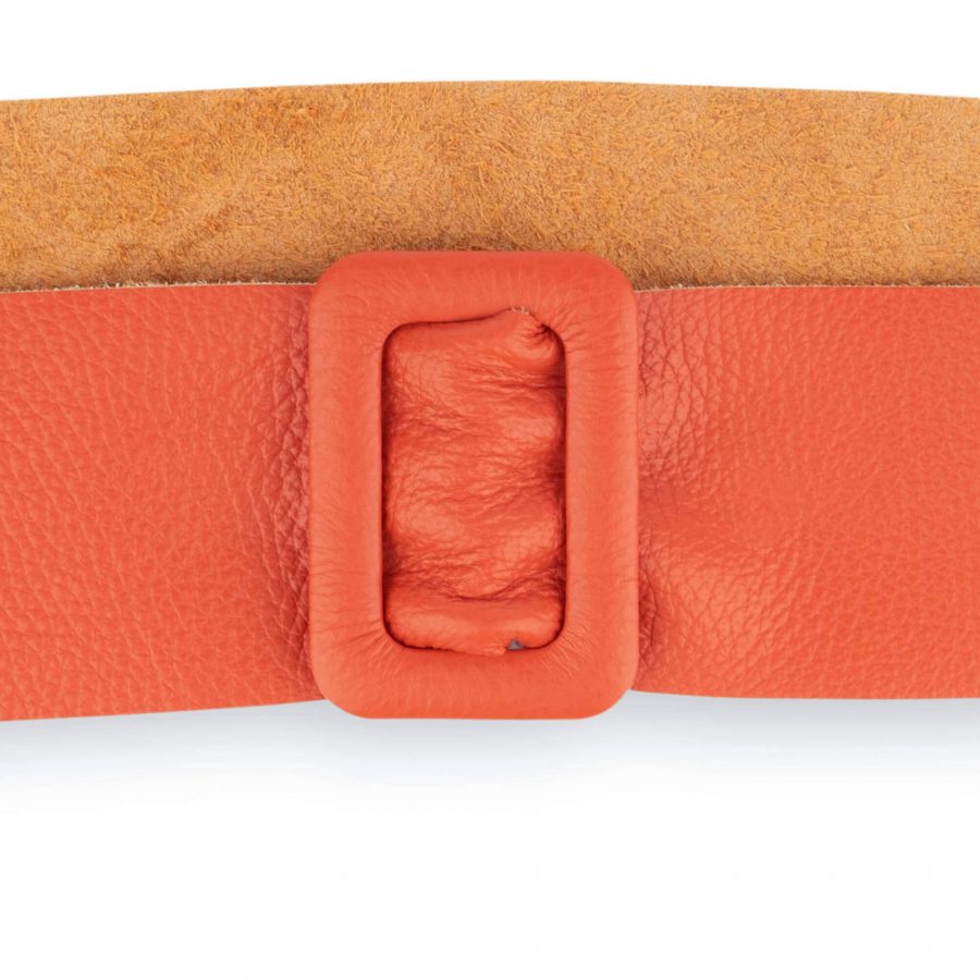 Womens High Waist Belt With Rectangle Buckle Dark Orange Leather 4