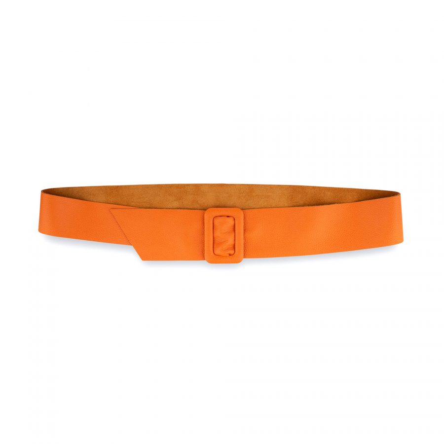 Womens High Waist Belt With Rectangle Buckle Orange Leather 1