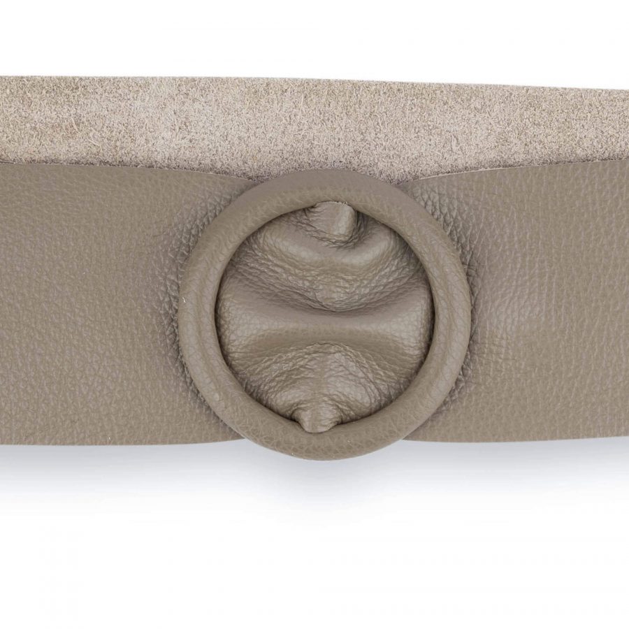 Womens High Waist Belt With Round Buckle Taupe Gray Leather 4