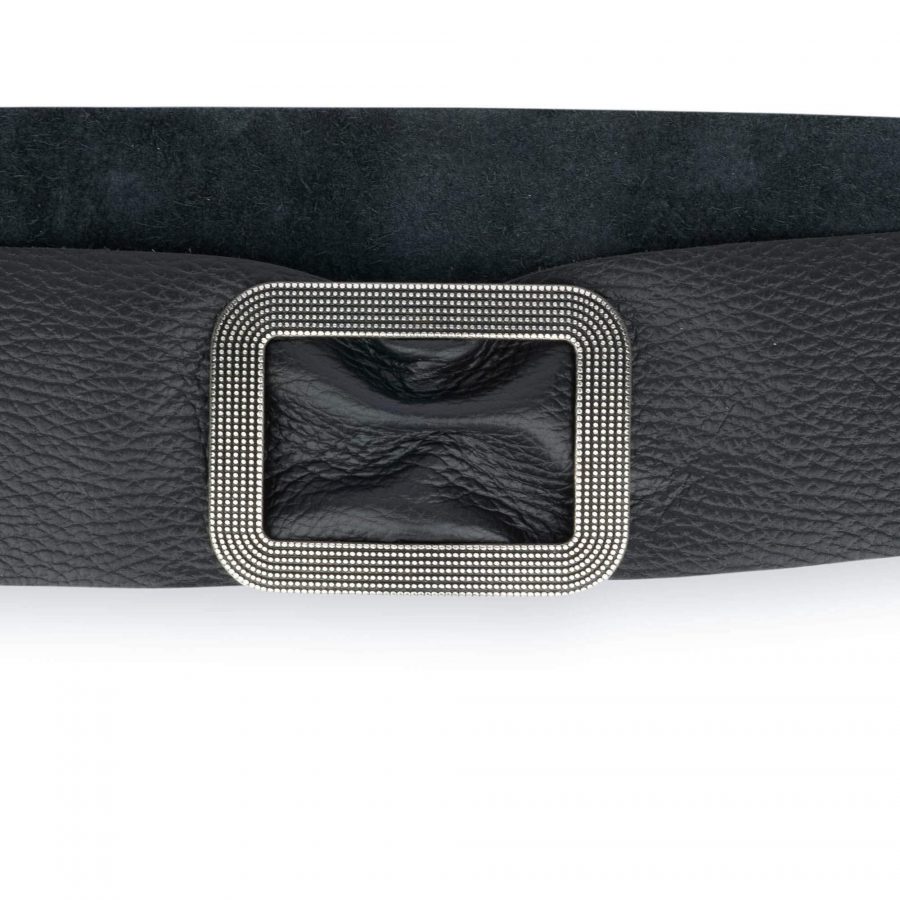 Womens High Waist Belt With Silver Buckle Black Real Leather 2