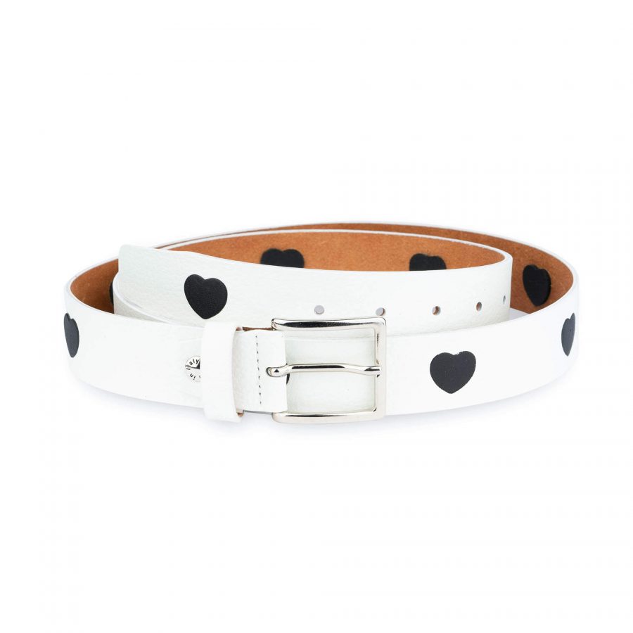 white leather belt with black hearts 1