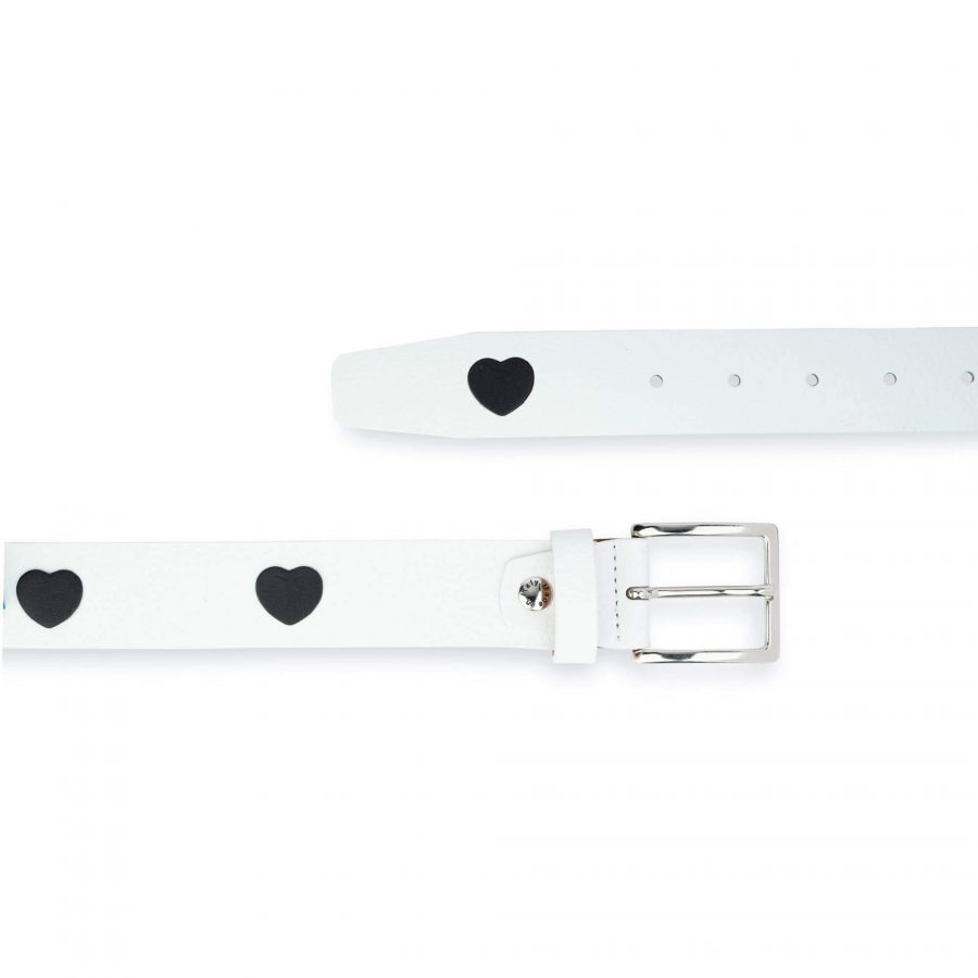 white leather belt with black hearts 5