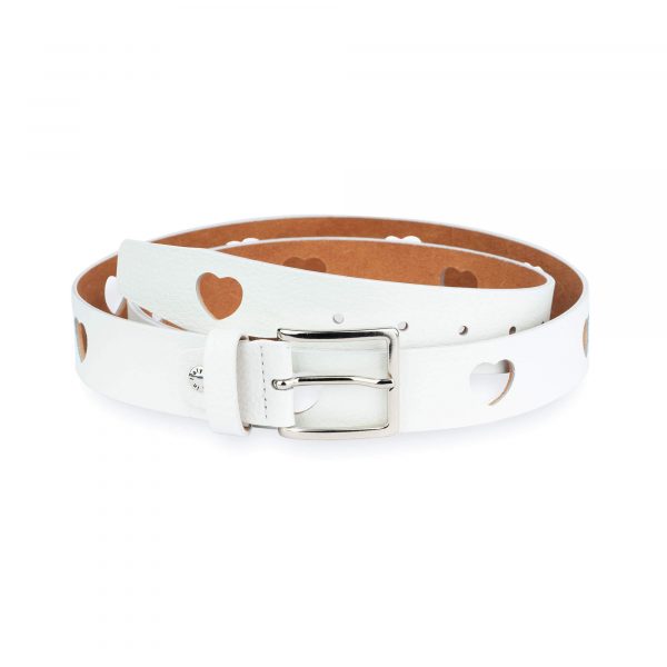 womens heart holes belt white leather 1