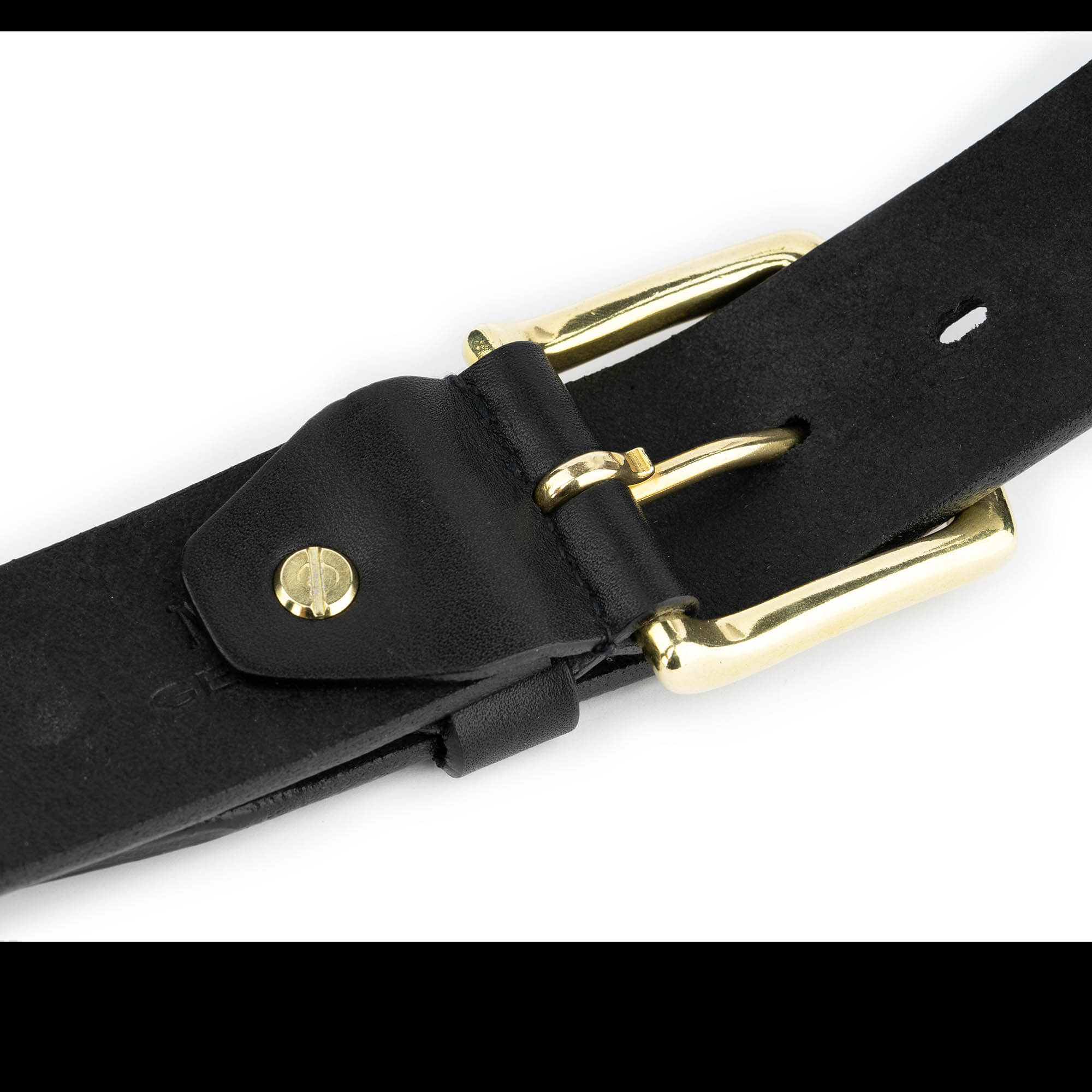 Men's Black Leather Belt with Brass Buckle - Timeless Style