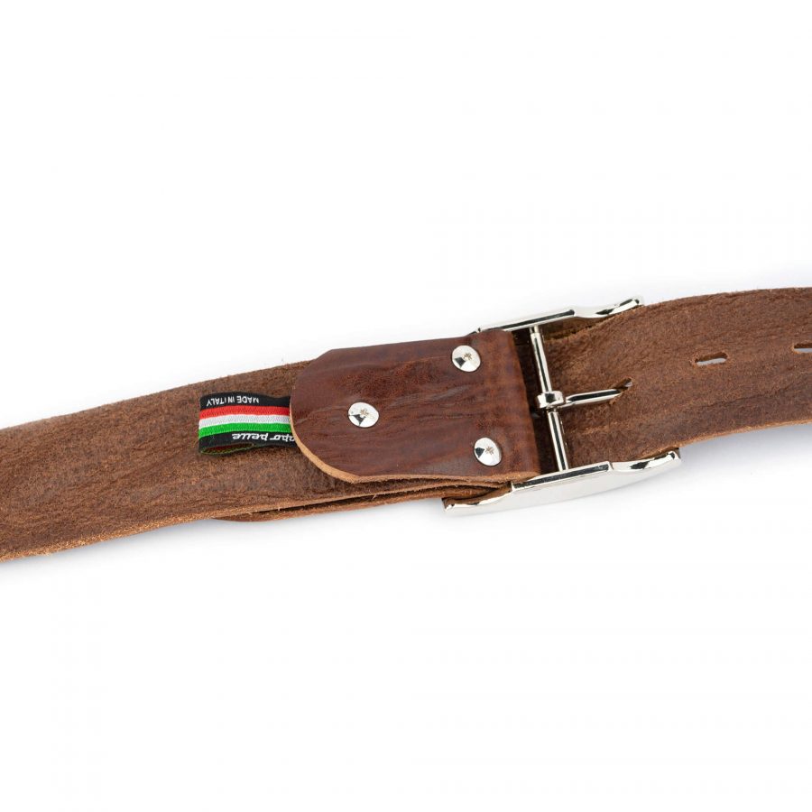 brown leather belt for jeans with silver center bar buckle 7