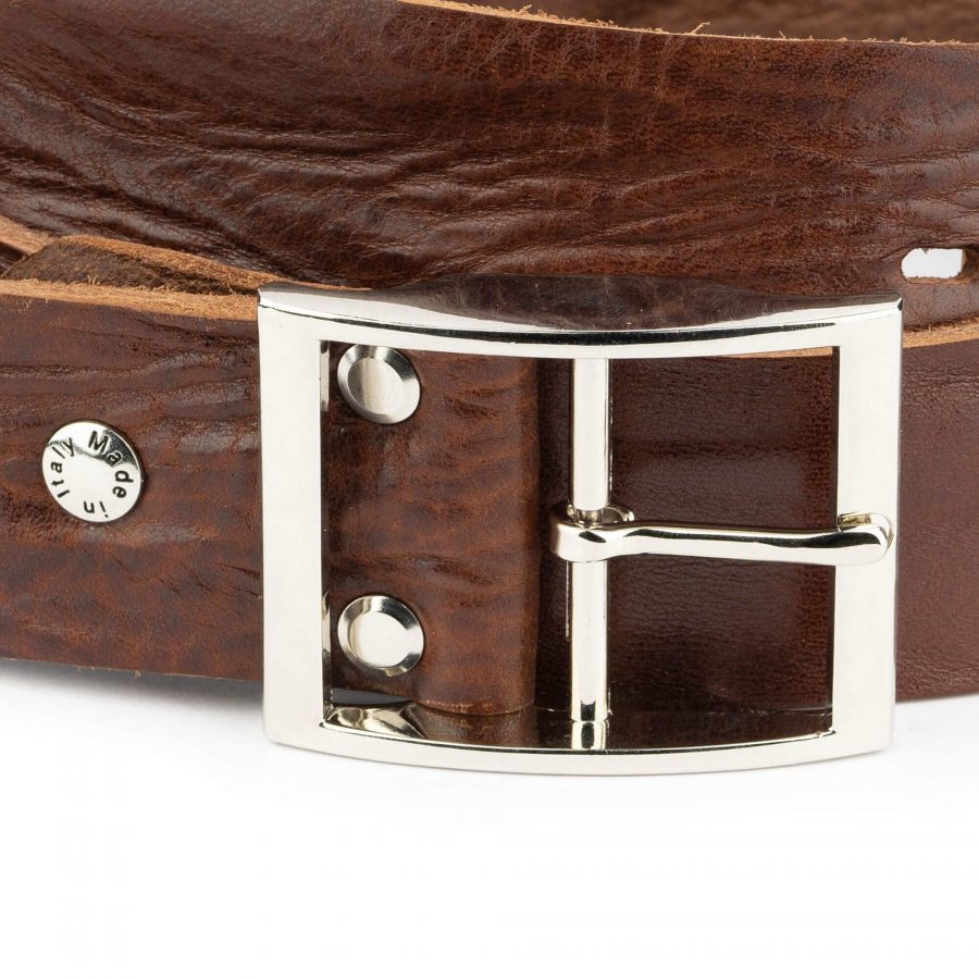 brown leather belt for jeans with silver center bar buckle 8