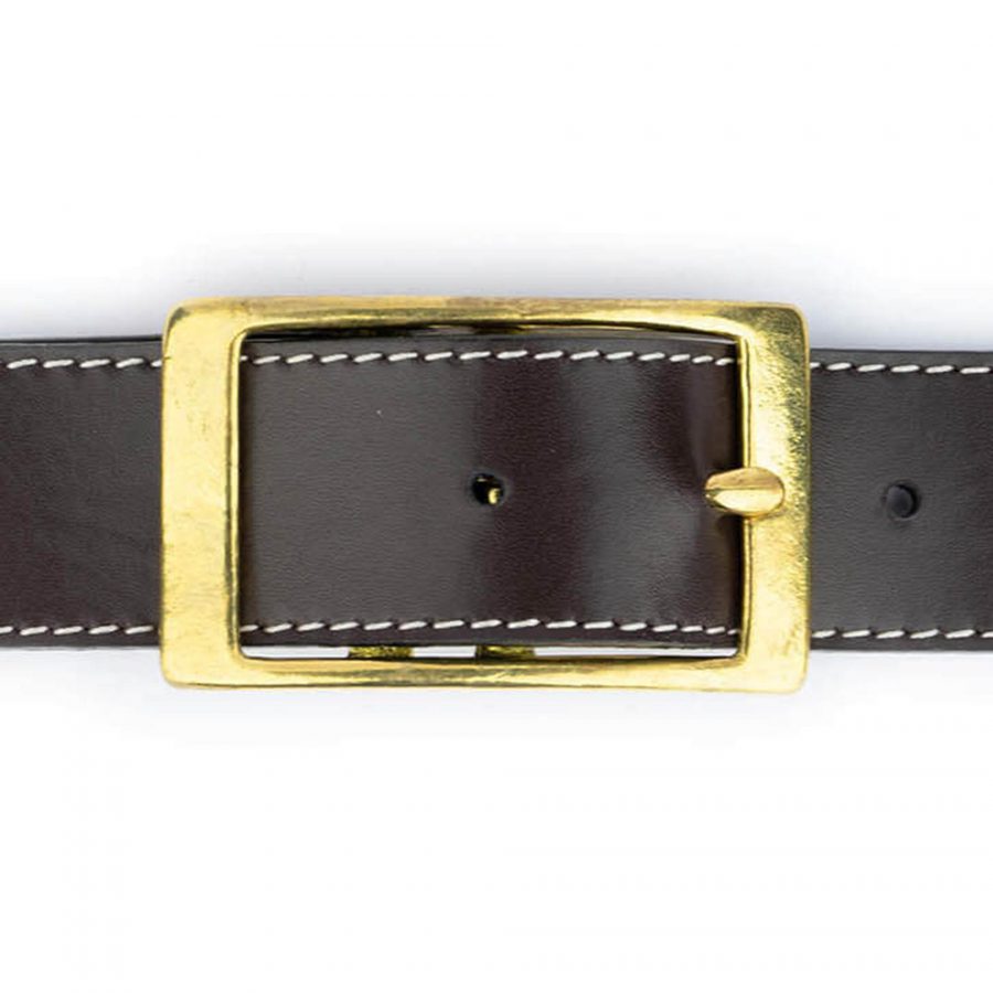 dark brown real leather belt with brass buckle 32 mm 3