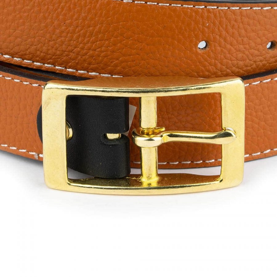 tan leather belt with brass buckle 32 mm 2