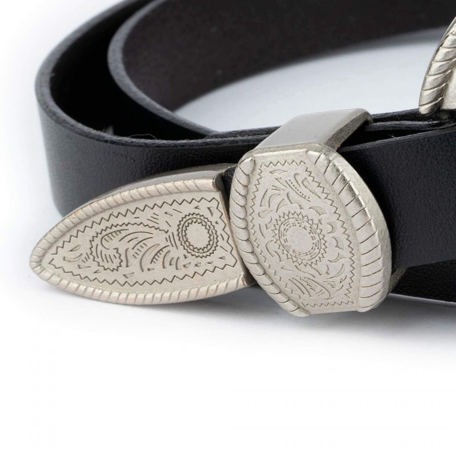 western belts for women black leather with silver buckle 2