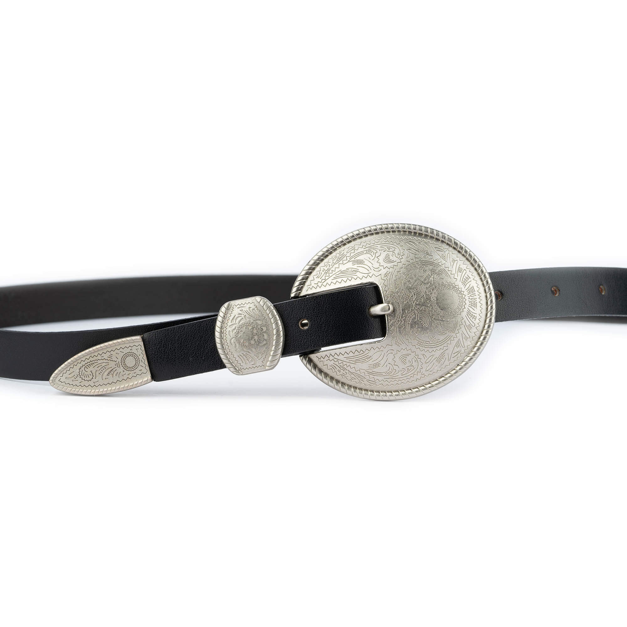 Western Belts for Women | Black Leather with Silver Buckle 42 / 105 cm - Black | Capo Pelle
