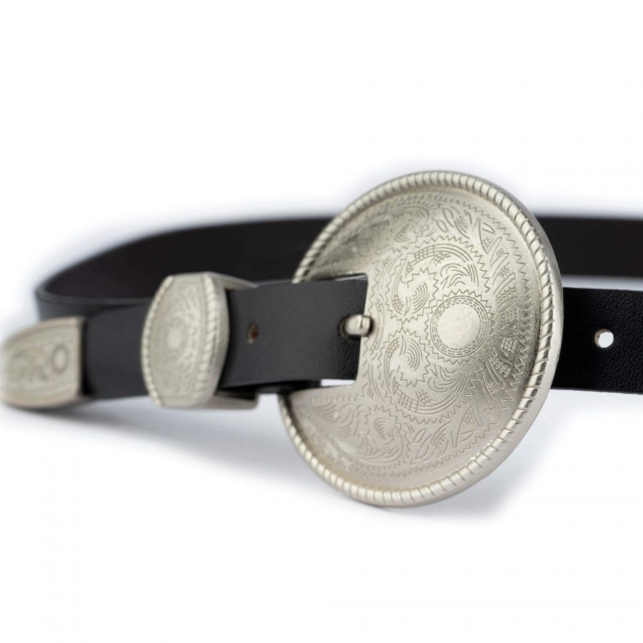 western belts for women black leather with silver buckle 6