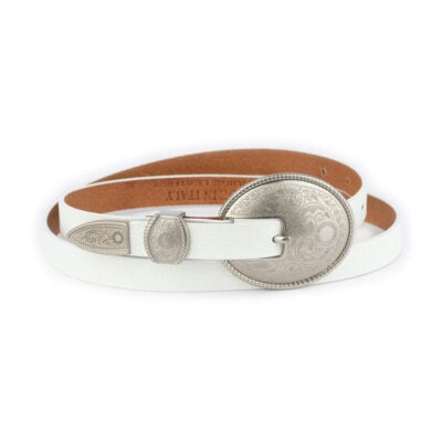 western belts for women white leather with silver buckle 1