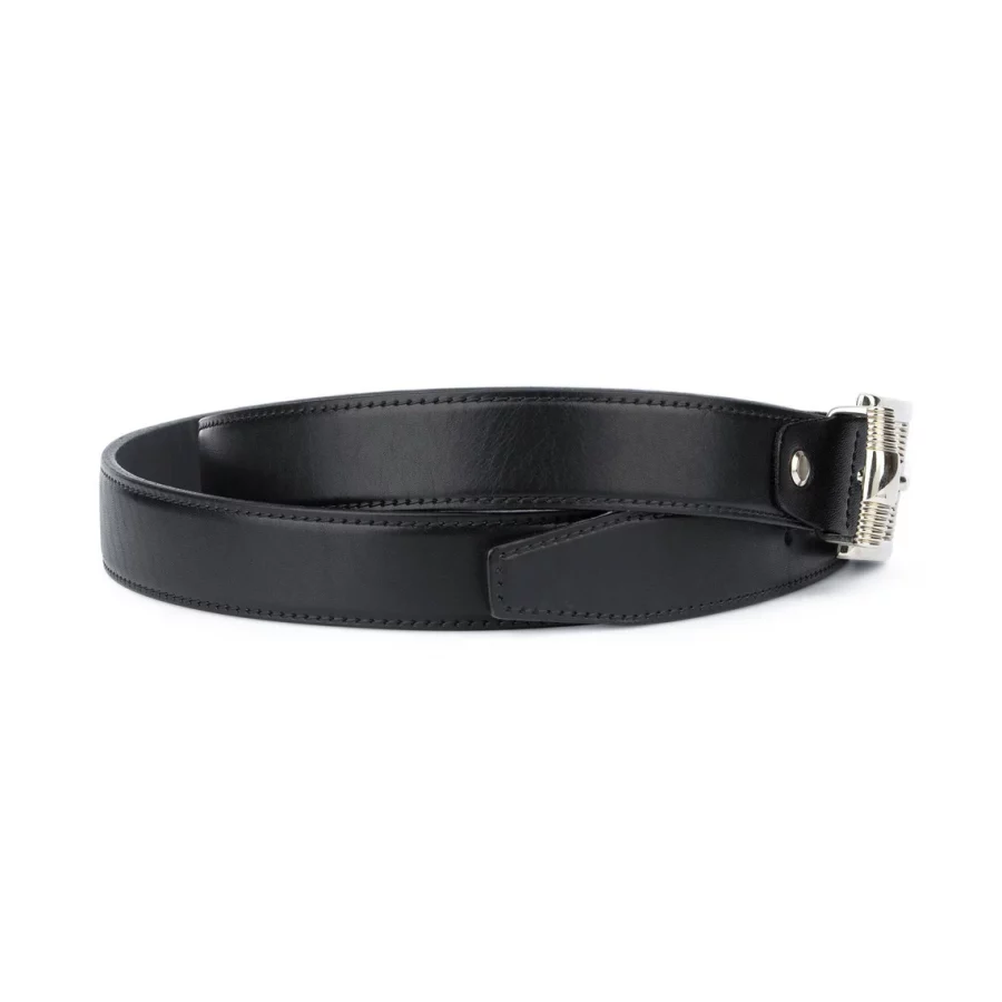 Black Full grain leather belt With silver buckle 30 mm 2