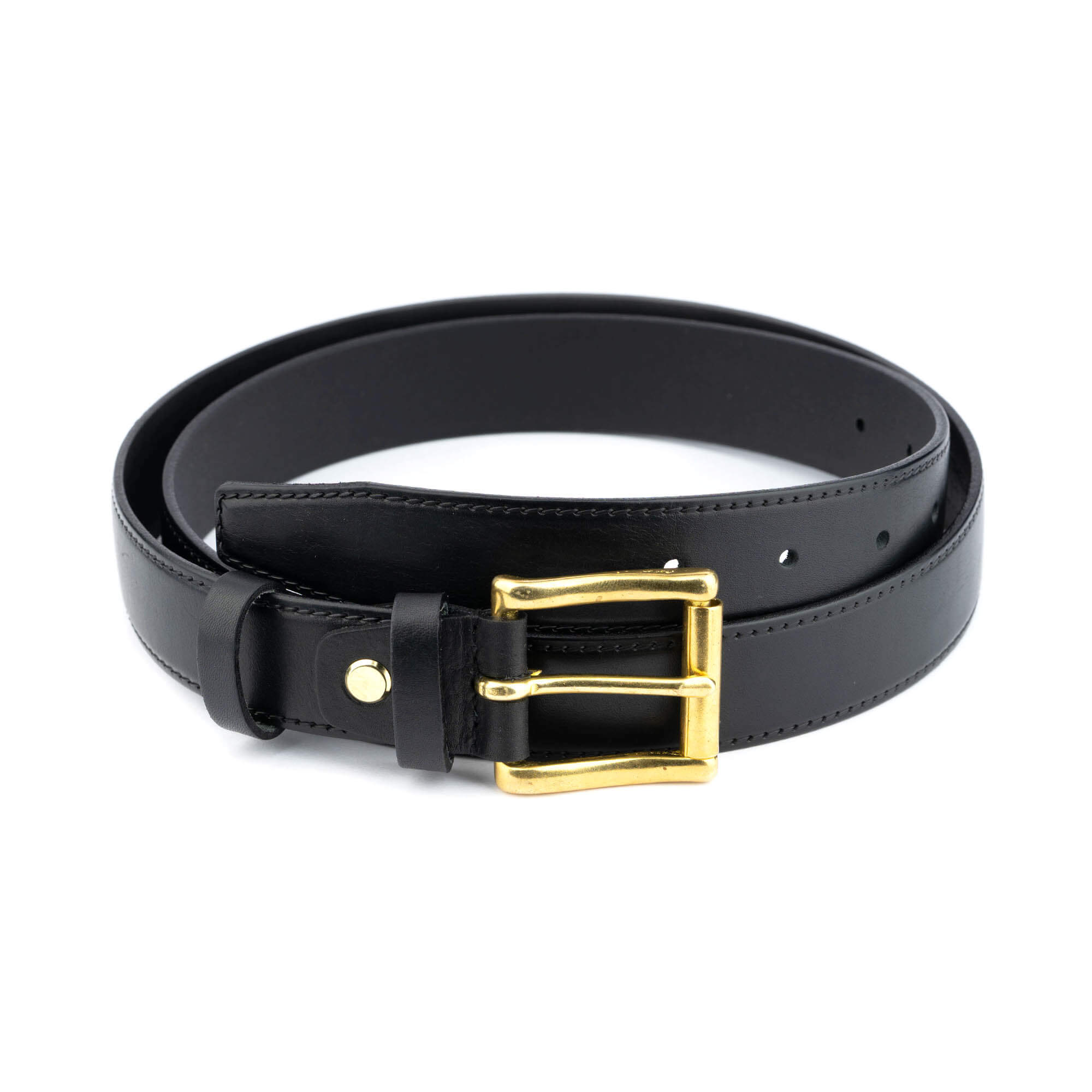 Gold Brass Buckle Belt - Black Full Grain Leather 