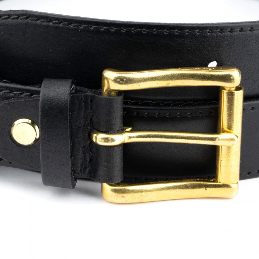 Gold Brass Buckle Belt Black Full Grain Leather 3 0 cm 3
