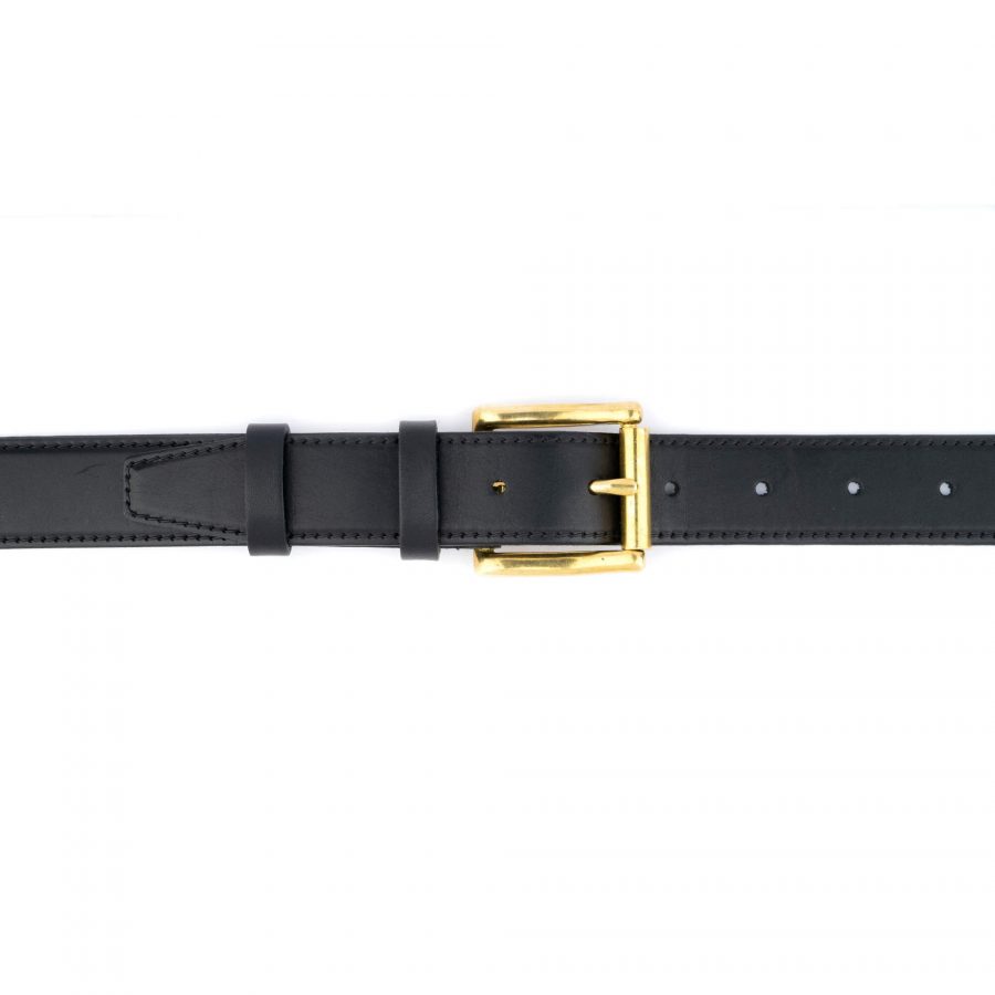 Gold Brass Buckle Belt Black Full Grain Leather 3 0 cm 9