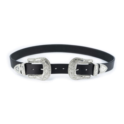 black double buckle western belt rhinestone buckle 1