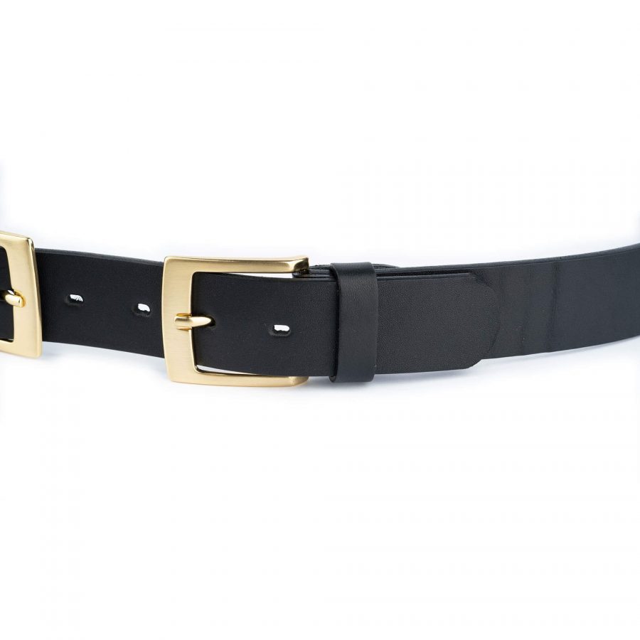 black double gold buckle belt full grain leather 3 5 cm 3