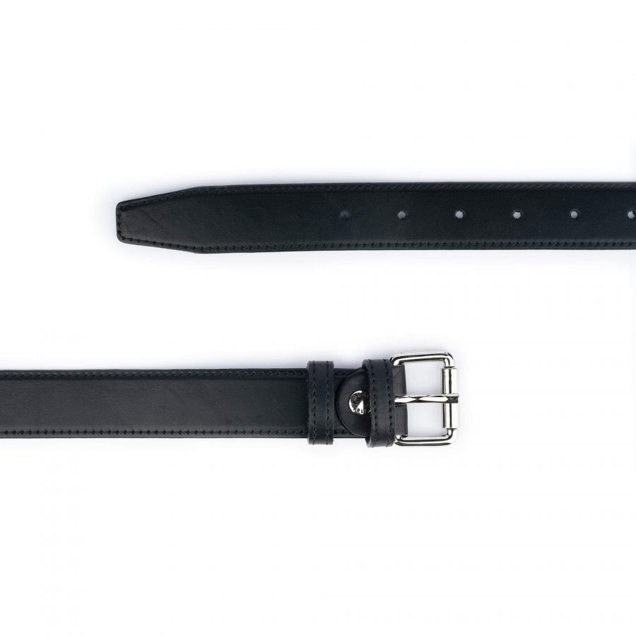 black full grain leather belt with roller buckle 3 0 cm 2