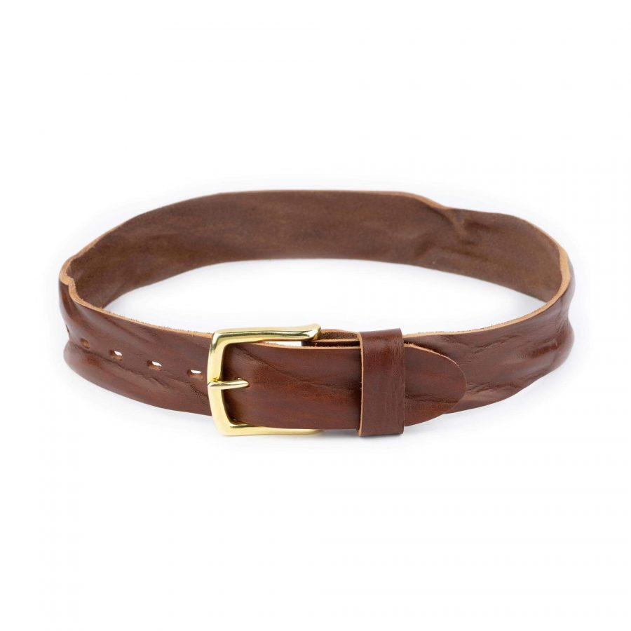 brown belt with solid brass buckle real leather 1