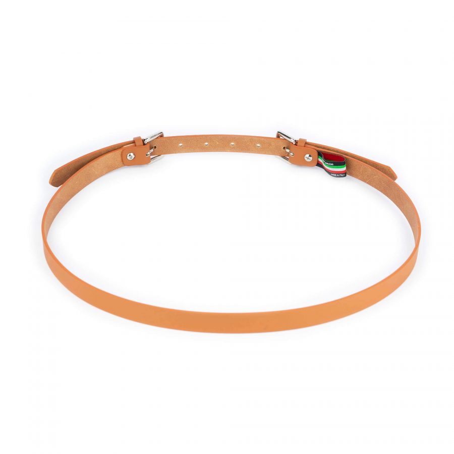 tan double buckle belt for women real leather 2 0 cm 2