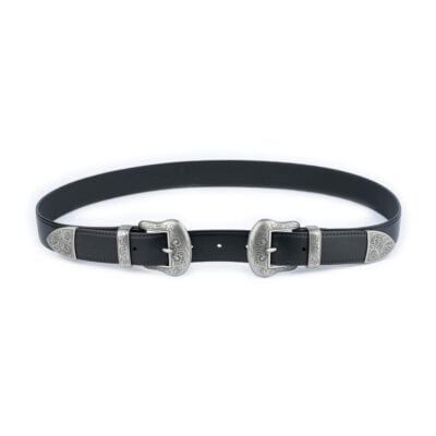 western double buckle belt black full grain leather 1
