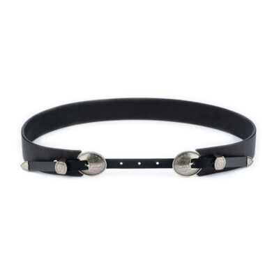 womens western double buckle belt black leather 4 0 cm 1