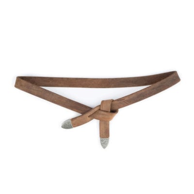 Western Tie Leather Belt Tan Brown With Silver Tips 4