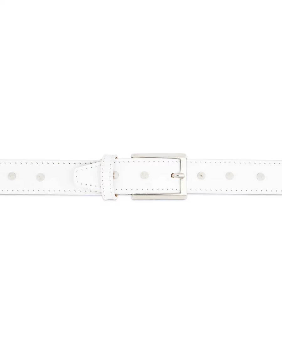 White Leather Studded Belt For Women 4