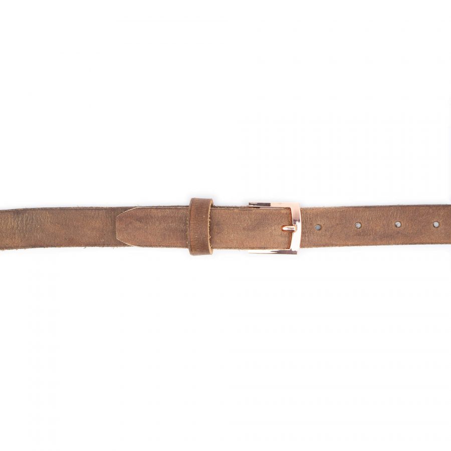 brown handmade leather belt with rose gold buckle 3