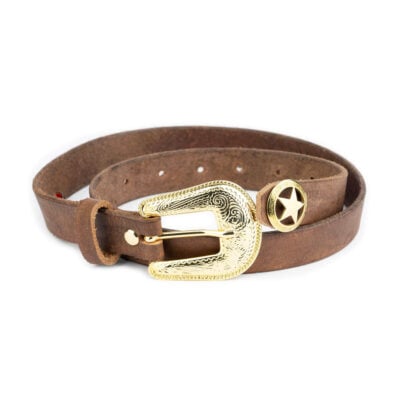 brown leather ranger belt with gold buckle star 1