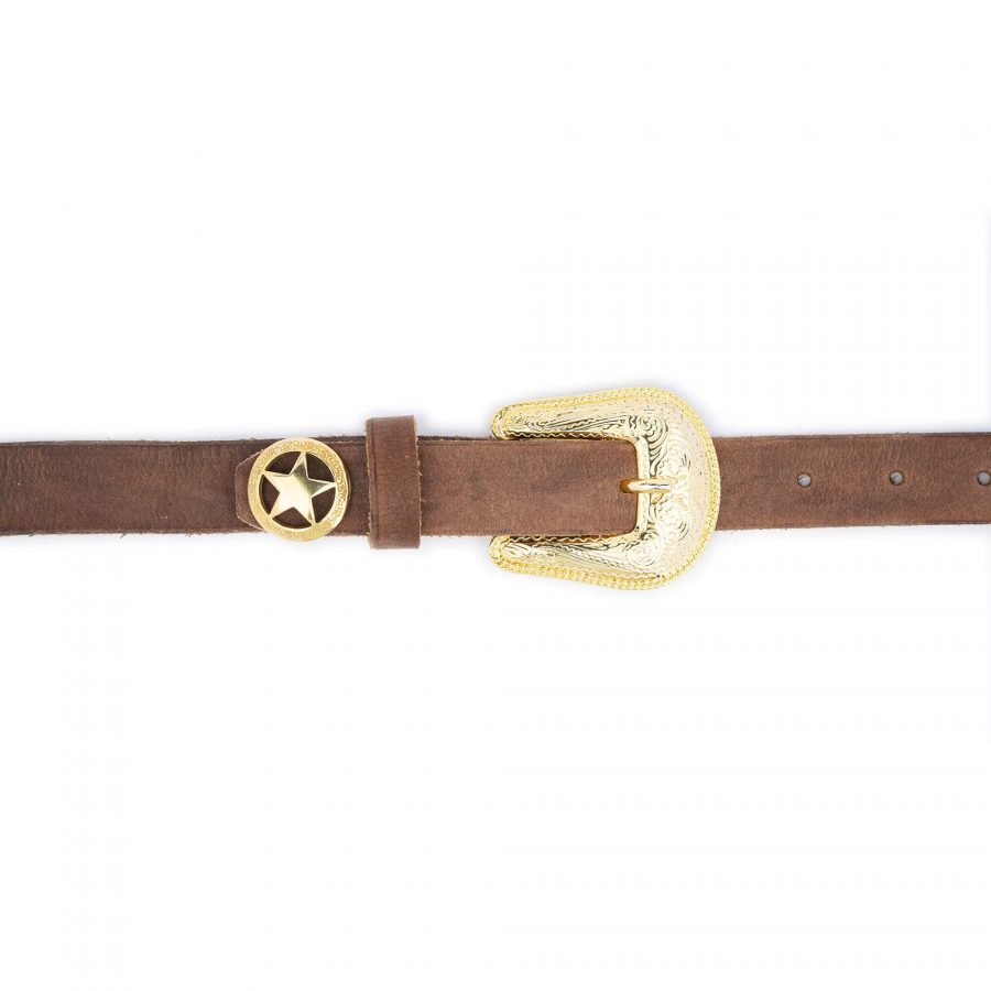 brown leather ranger belt with gold buckle star 3