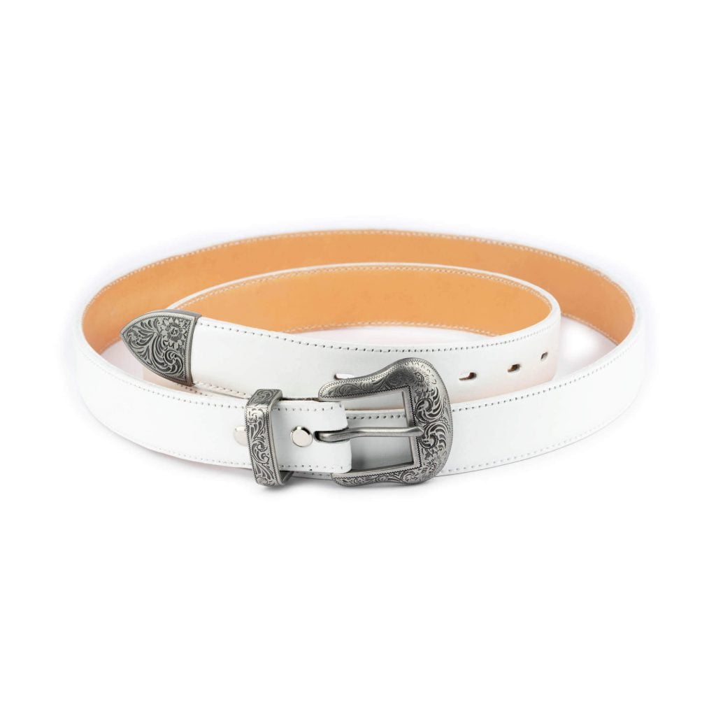 Buy White Western Belt With Silver Antique Buckle | Capo Pelle display picture 1