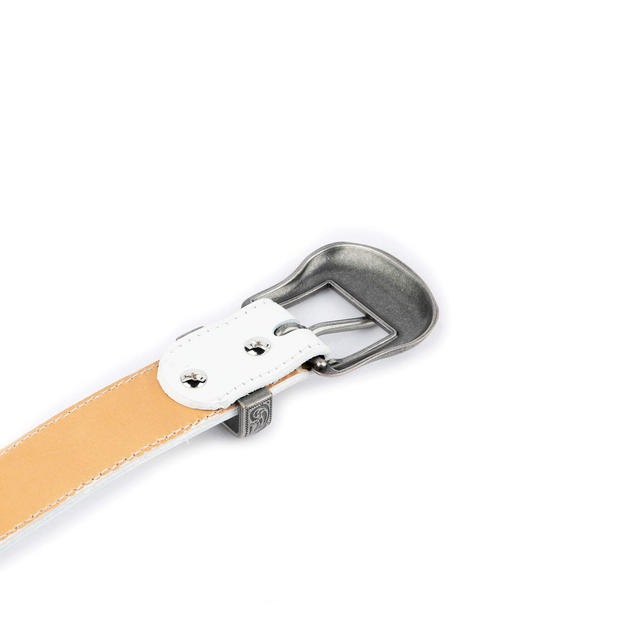 Buy White Western Belt With Silver Antique Buckle | Capo Pelle