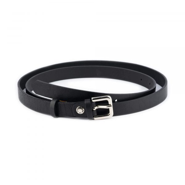 thin black full grain leather womens belt 1