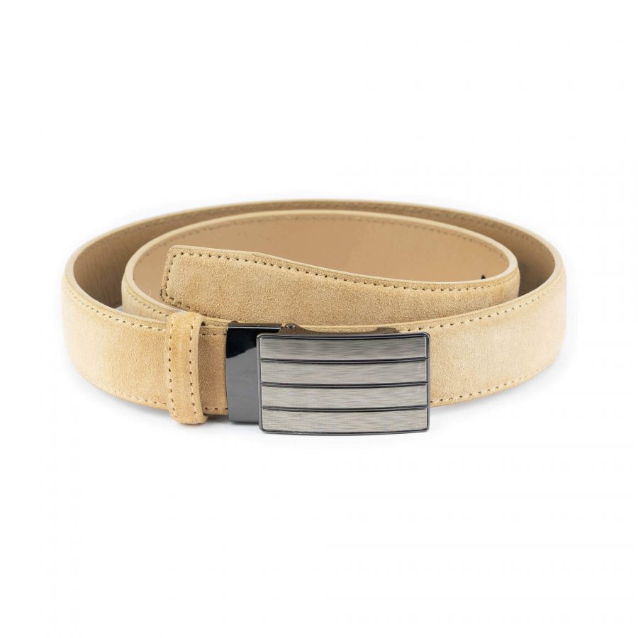 beige suede ratchet belt with buckle 1