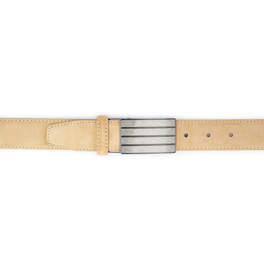 beige suede ratchet belt with buckle 3