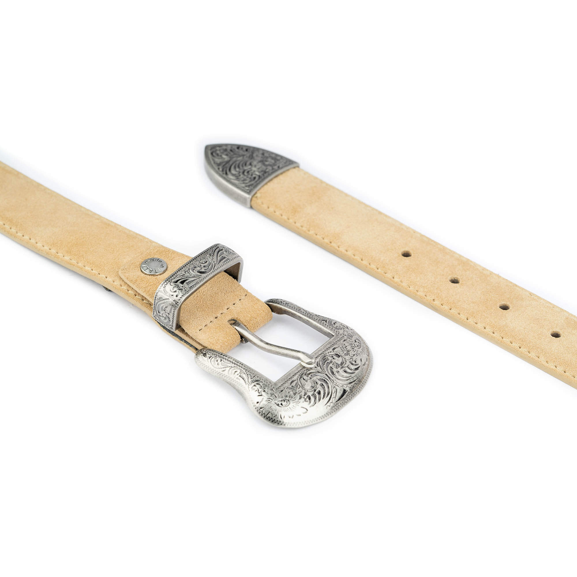 Cream Suede Belt For Men - Silver Buckle - BUTTER by Civardi