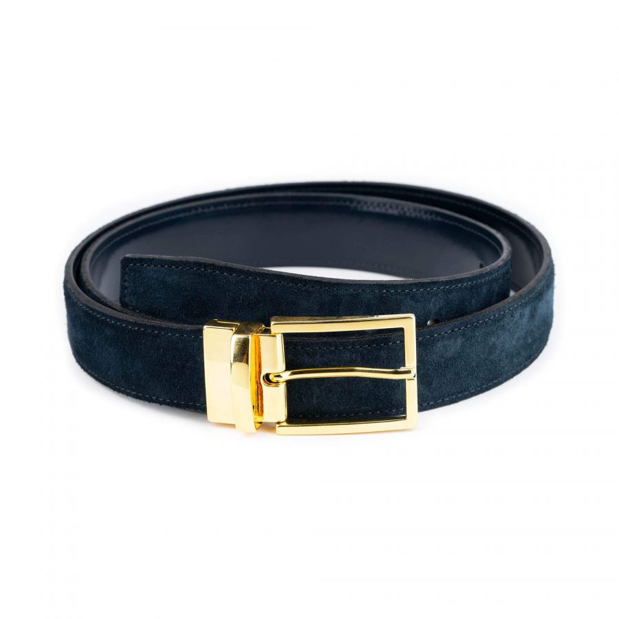 blue reversible mens belt with gold buckle 2