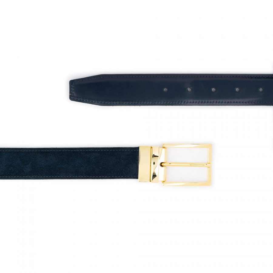 blue reversible mens belt with gold buckle 3