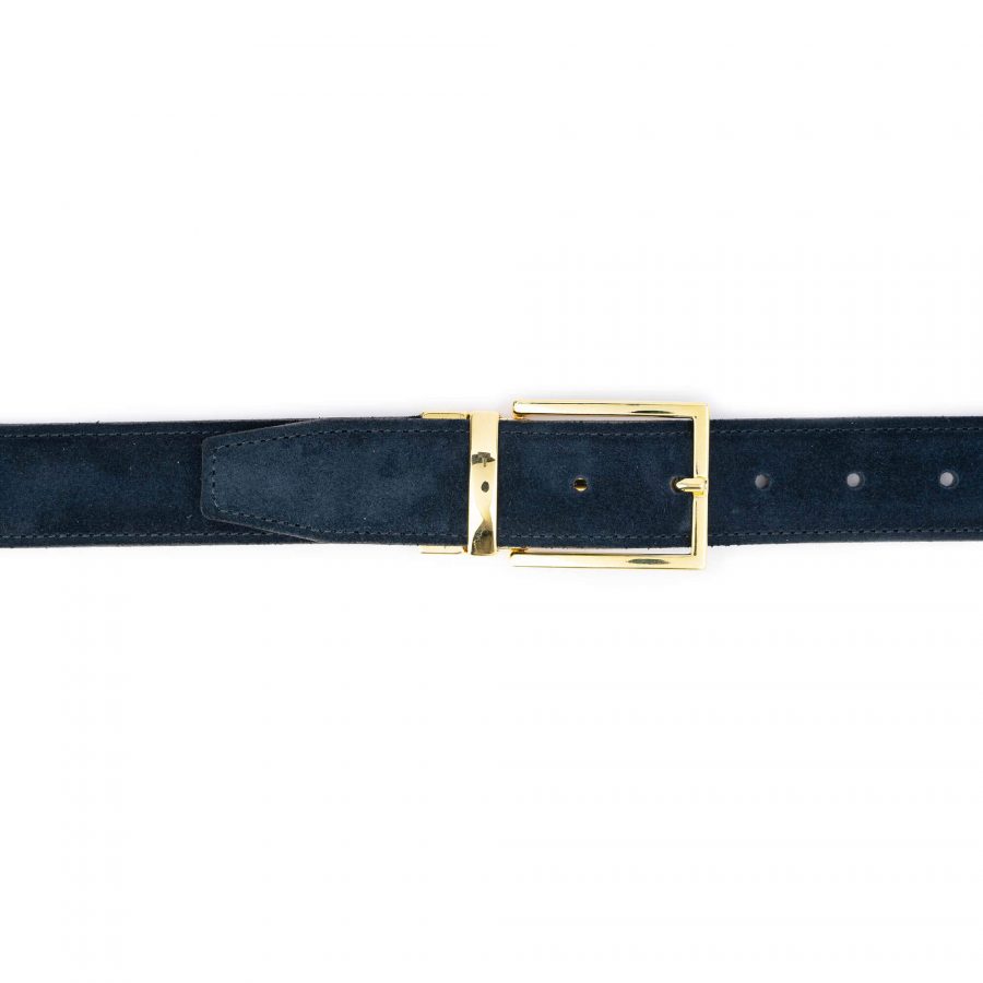 blue reversible mens belt with gold buckle 4