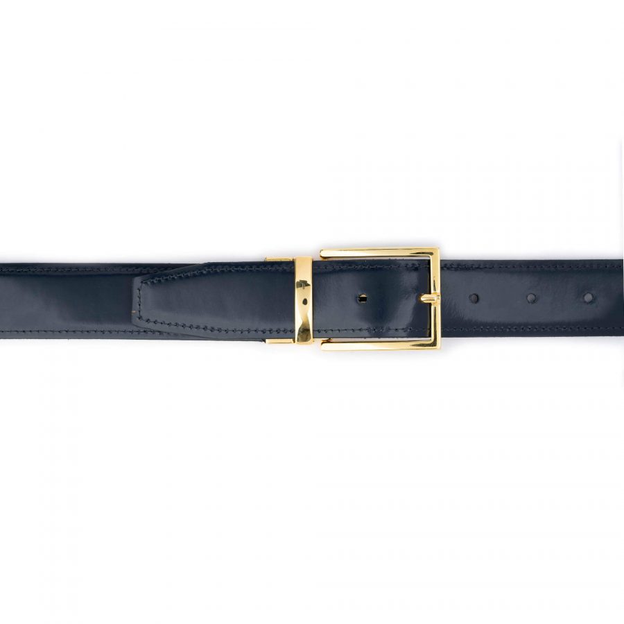 blue reversible mens belt with gold buckle 5