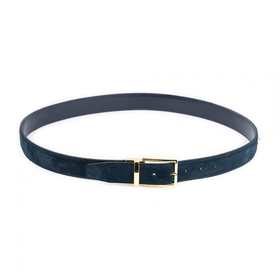 blue suede men s reversible belt with gold buckle 6