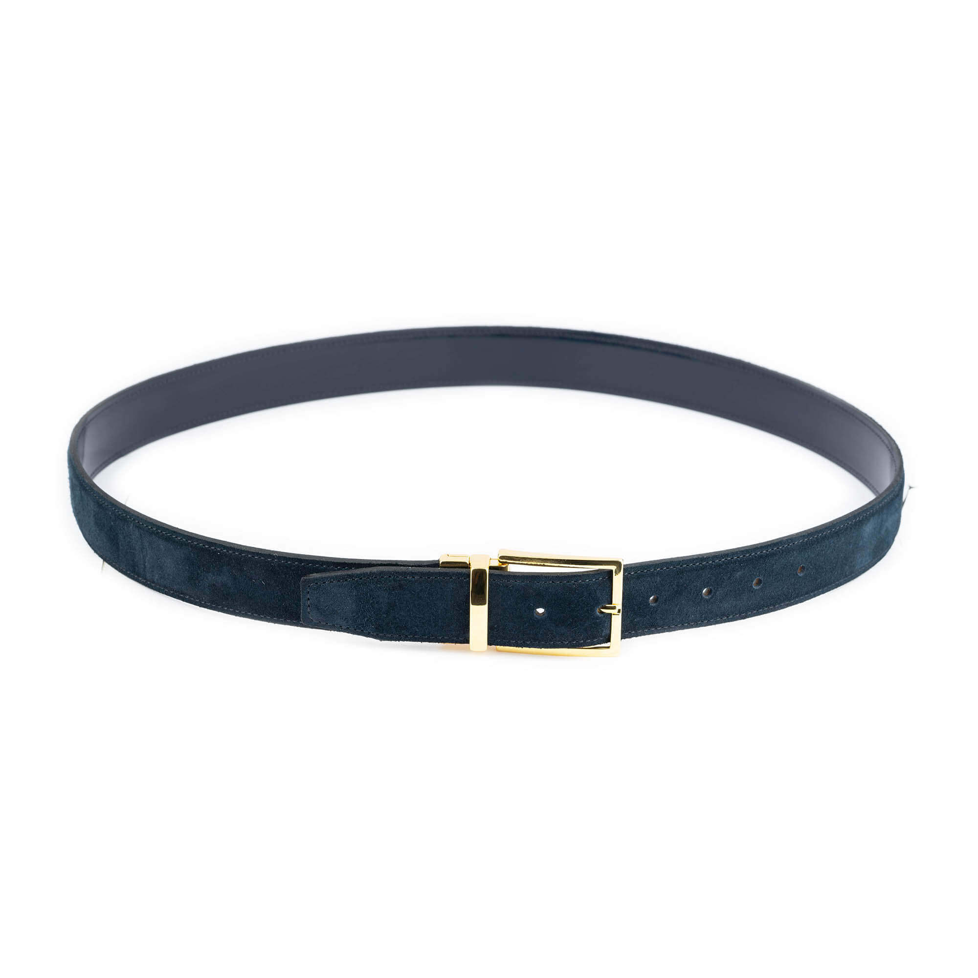 Reversible belt in navy blue suede and white tumbled leather